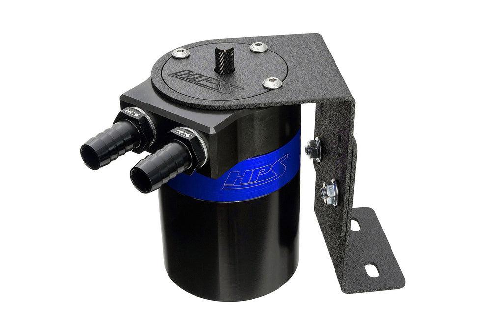 HPS Performance Aluminum Oil Catch Can Kit with 3/8 inch Barb Adapters and Rubber Hoses Blue 861-501BL