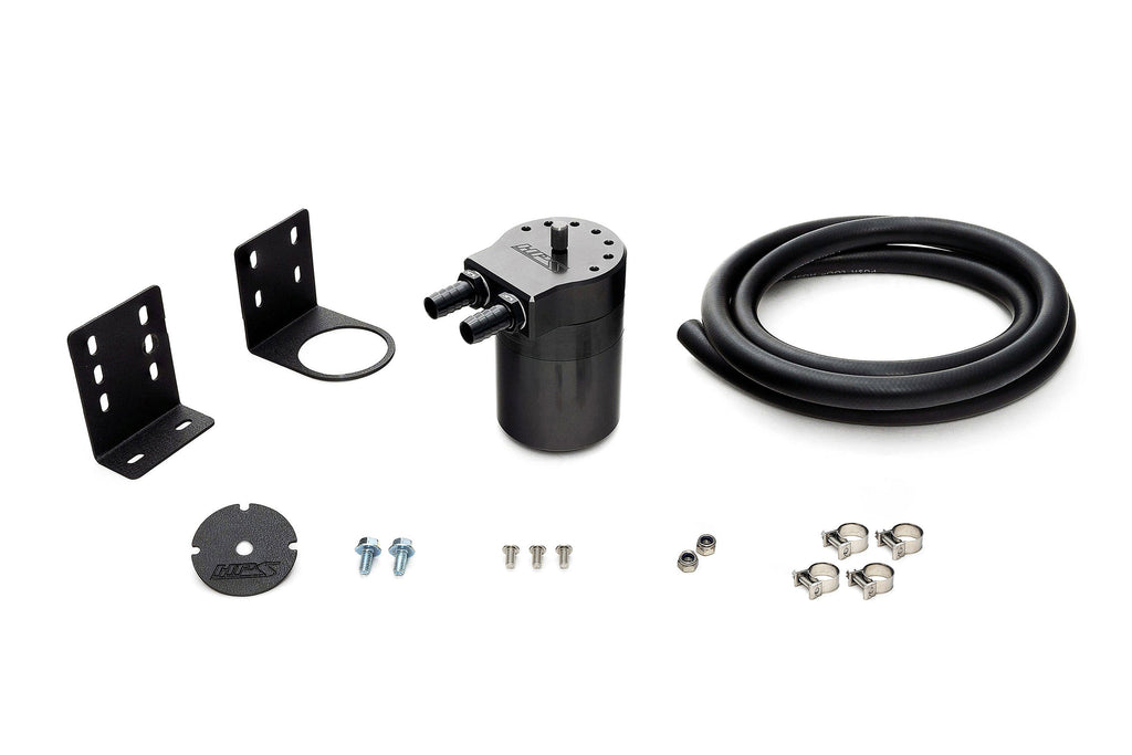 HPS Performance Aluminum Oil Catch Can Kit with 3/8" Barb Adapters and Rubber Hoses, Black, 861-501WB