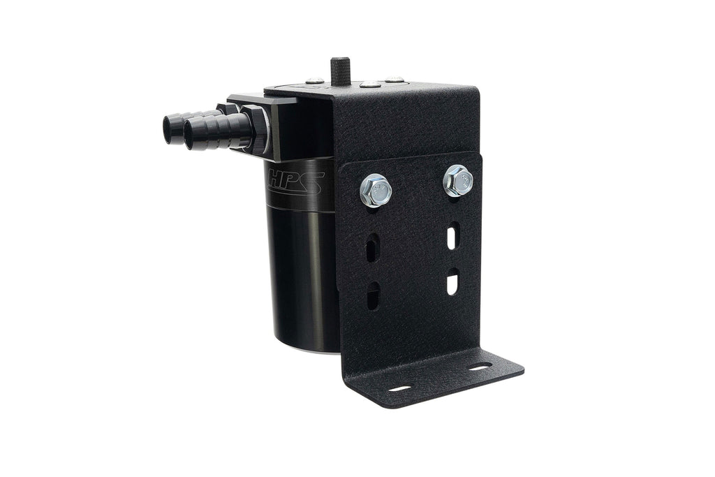 HPS Performance Aluminum Oil Catch Can Kit with 3/8" Barb Adapters and Rubber Hoses, Black, 861-501WB