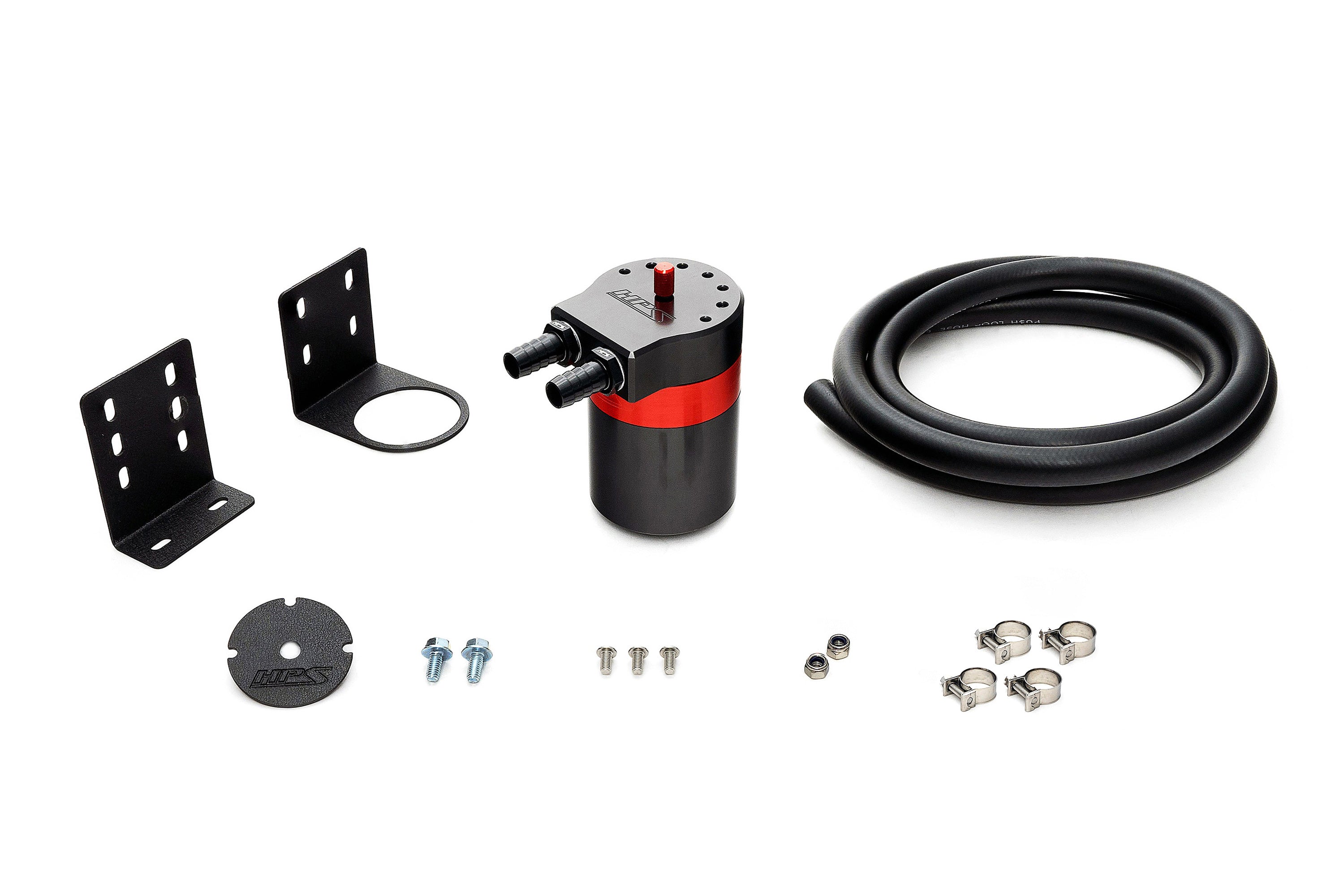 HPS Performance Aluminum Oil Catch Can Kit with 3/8" Barb Adapters and Rubber Hoses, 861-501