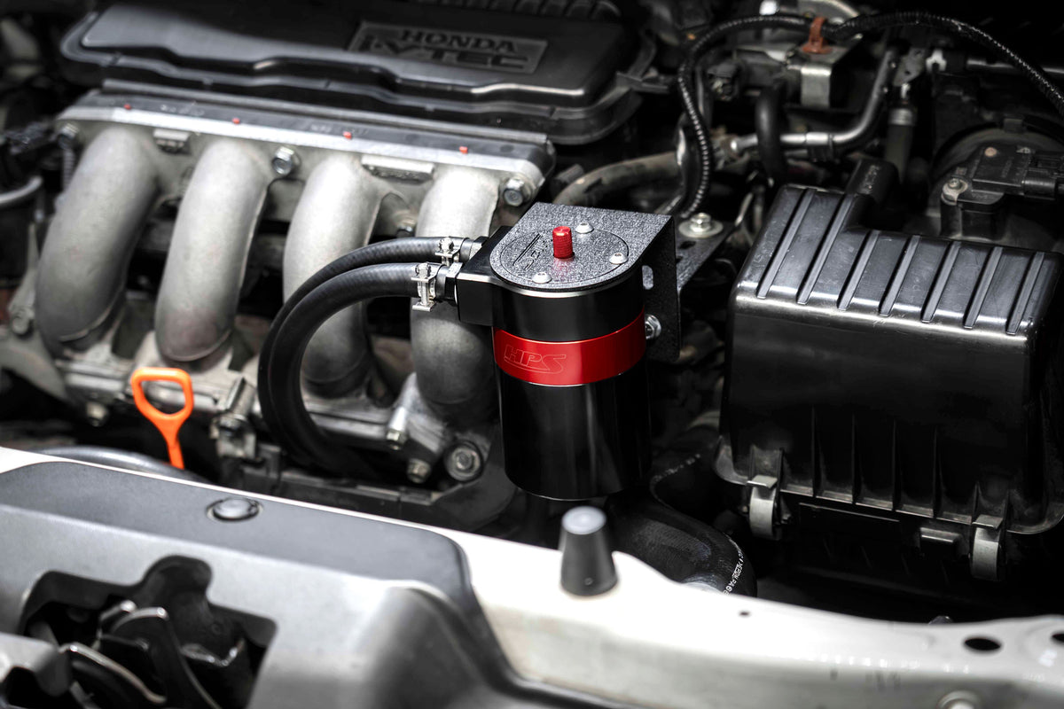 HPS Performance Aluminum Oil Catch Can Kit with 3/8" Barb Adapters and Rubber Hoses, 861-501