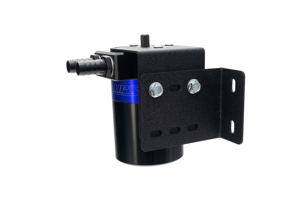 HPS Performance Aluminum Oil Catch Can Kit with 1/2" Barb Adapters and Rubber Hoses, Blue, 861-502BL