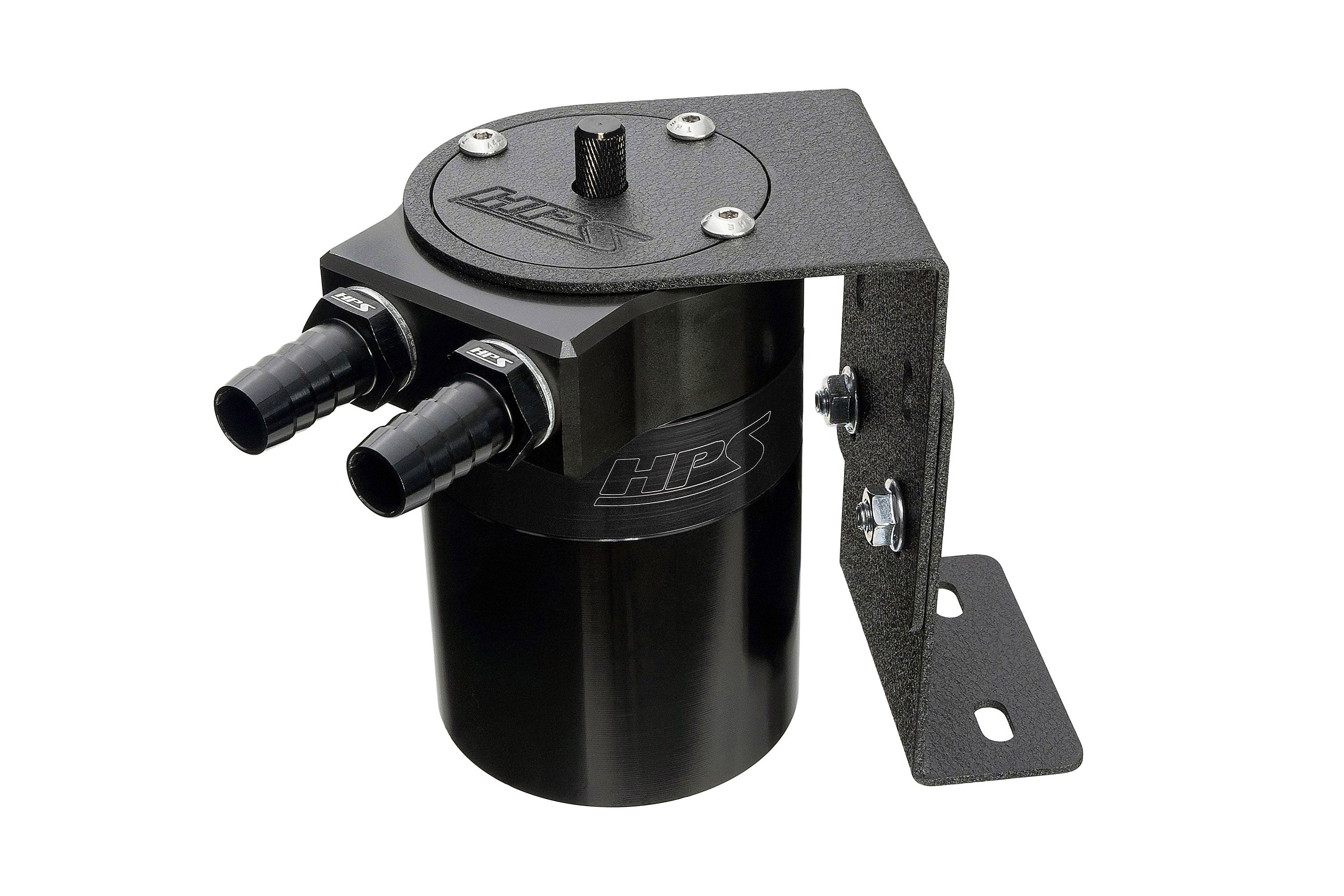 HPS Performance Aluminum Oil Catch Can Kit with 1/2 inch Barb Adapters and Rubber Hoses Black 861-502WB