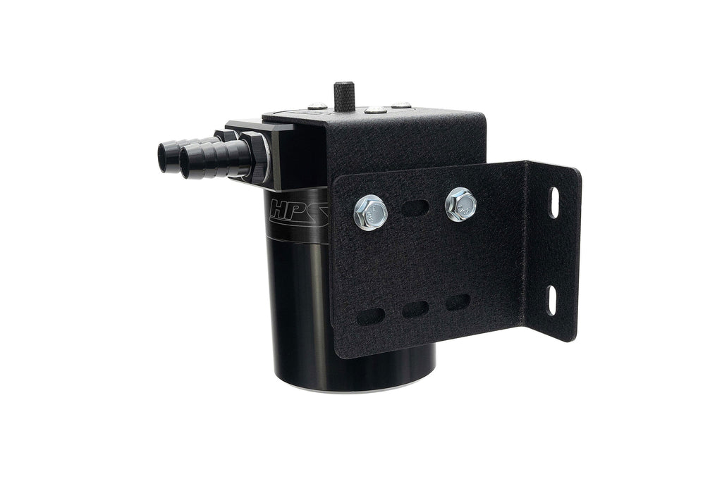 HPS Performance Aluminum Oil Catch Can Kit with 1/2" Barb Adapters and Rubber Hoses, Black, 861-502WB