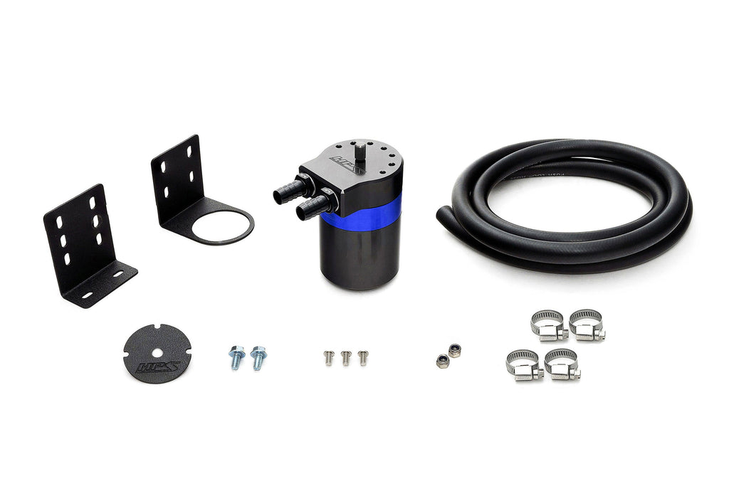 HPS Performance Aluminum Oil Catch Can Kit with 5/8" Barb Adapters and Rubber Hoses, Blue, 861-503BL