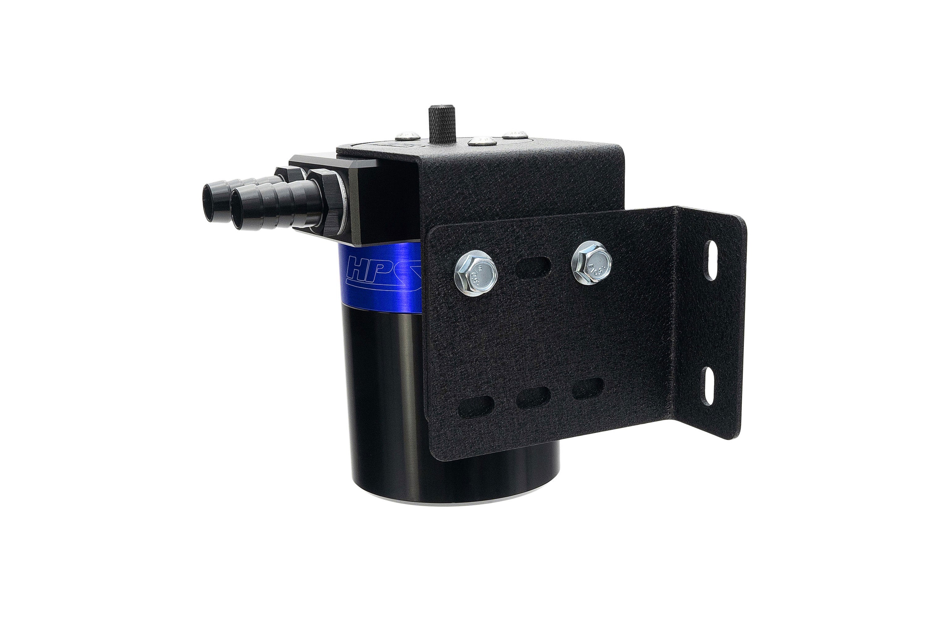 HPS Performance Aluminum Oil Catch Can Kit with 5/8" Barb Adapters and Rubber Hoses, Blue, 861-503BL