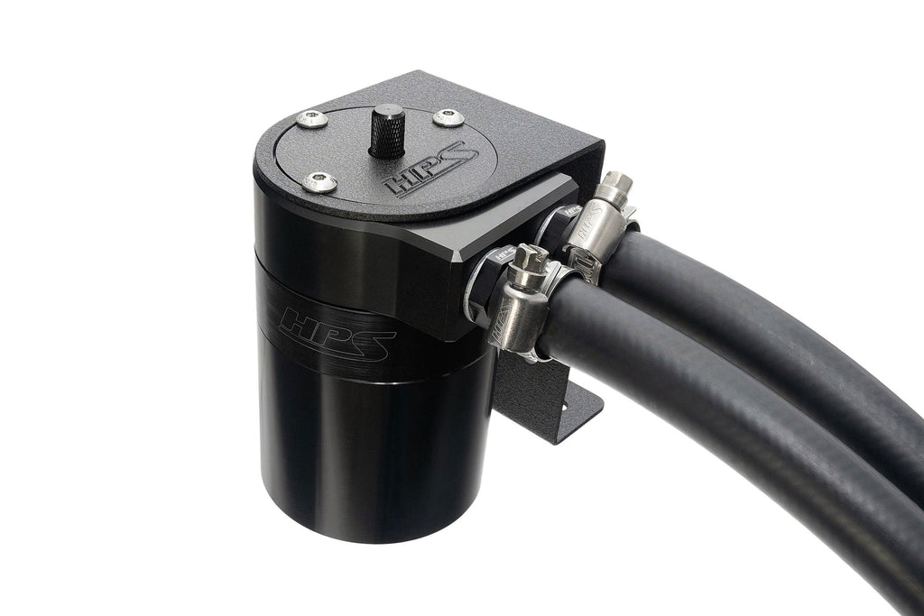 HPS Performance Aluminum Oil Catch Can Kit with 5/8" Barb Adapters and Rubber Hoses, Black, 861-503WB