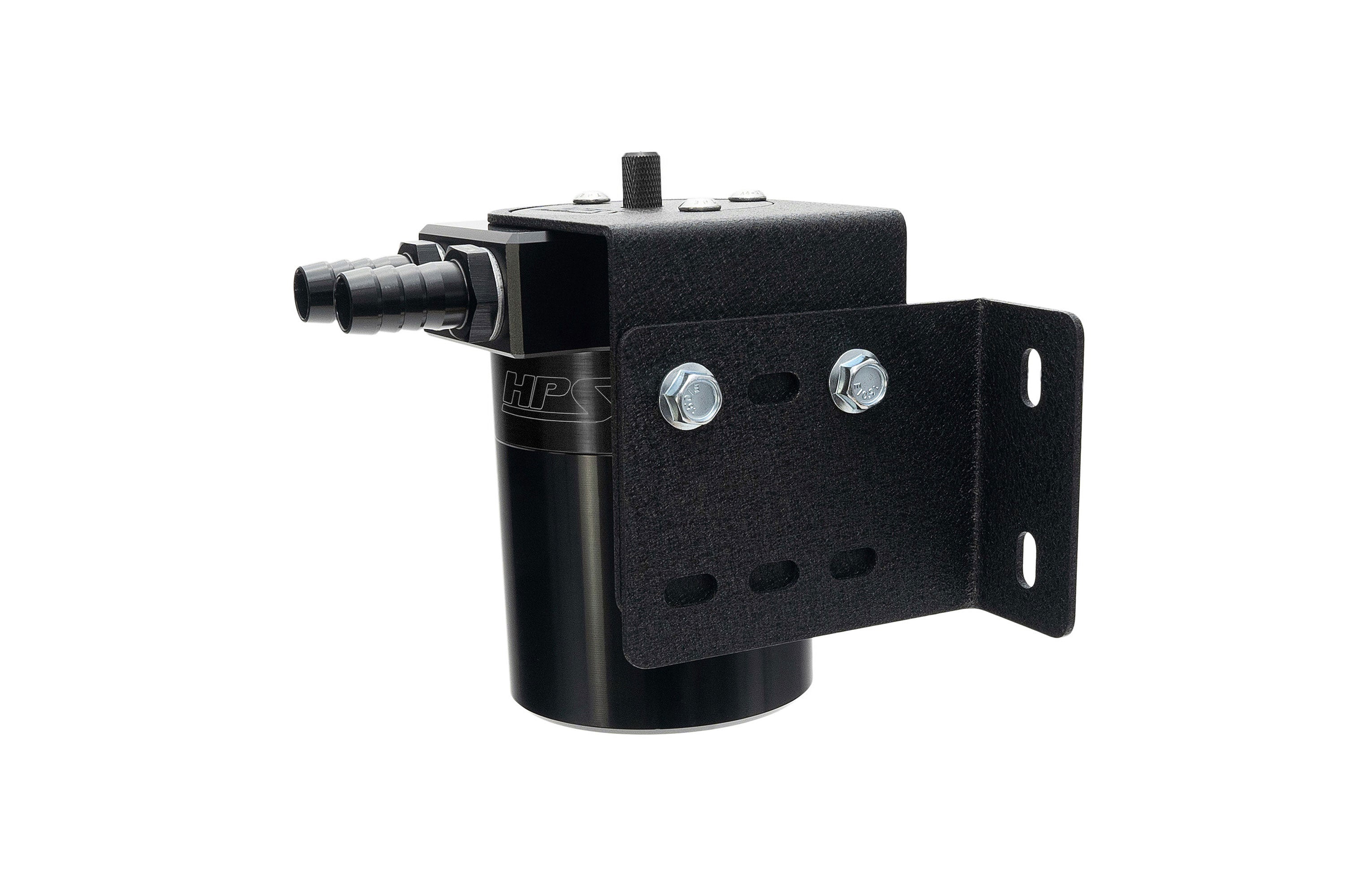 HPS Performance Aluminum Oil Catch Can Kit with 5/8" Barb Adapters and Rubber Hoses, Black, 861-503WB