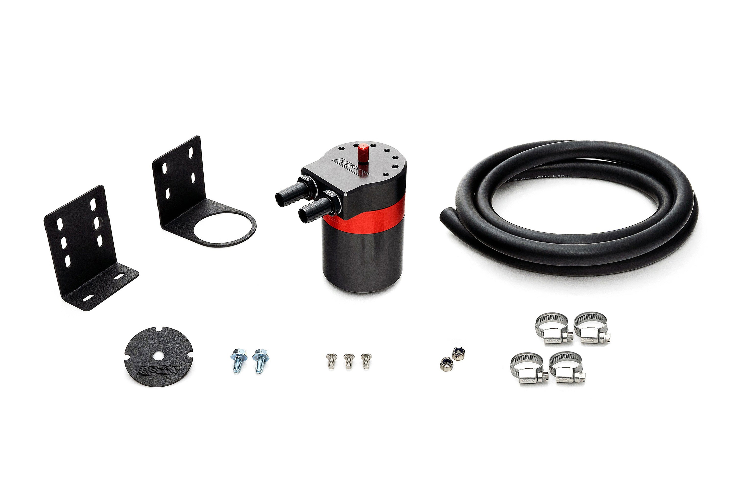 HPS Performance Aluminum Oil Catch Can Kit with 5/8" Barb Adapters and Rubber Hoses, 861-503