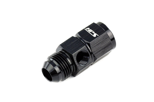 HPS Performance -12 AN Male to Female Fuel Pressure Gauge Adapter with 1/8" NPT Female Port, Aluminum, Black