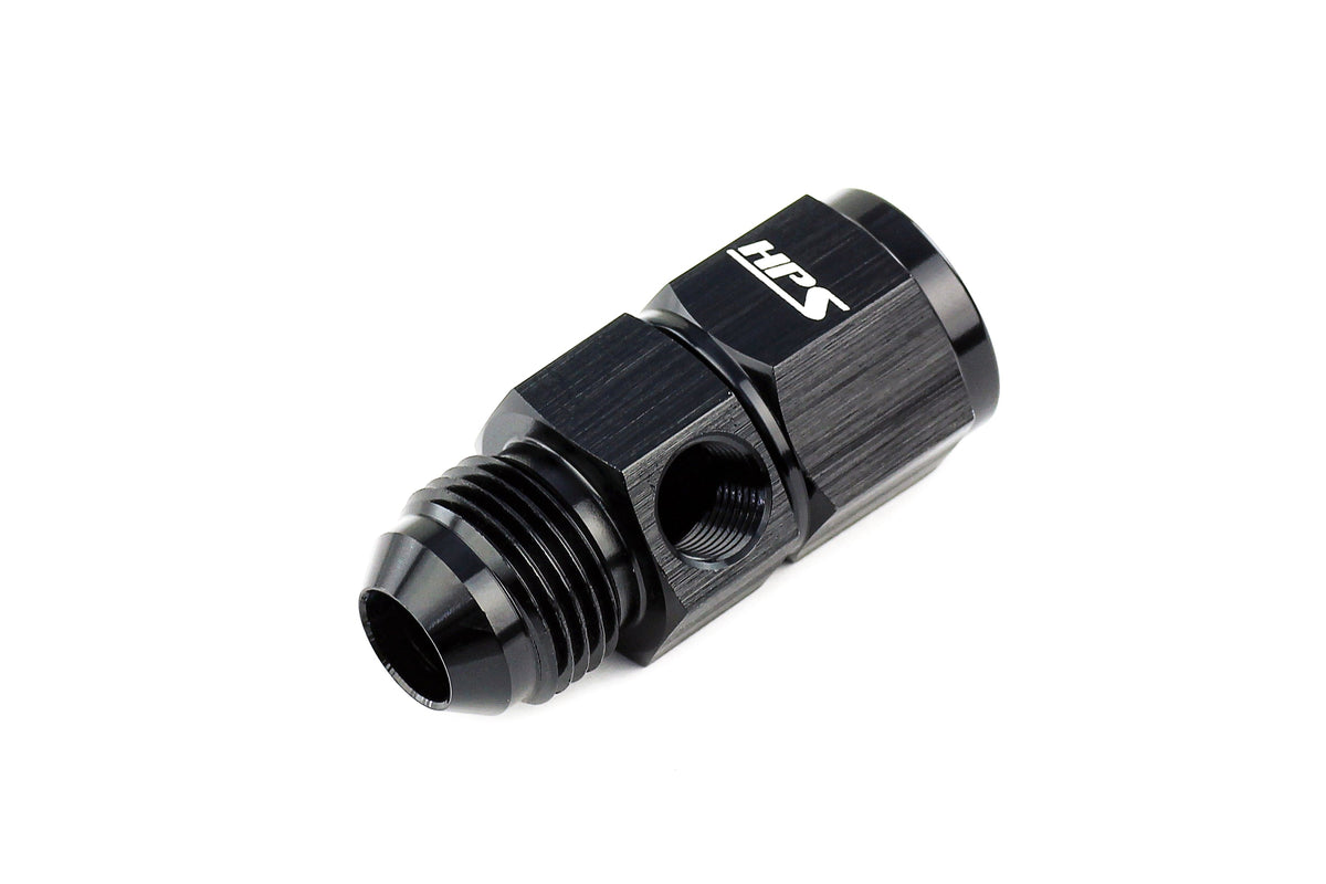 HPS Performance -8 AN Male to Female Fuel Pressure Gauge Adapter with 1/8" NPT Female Port, Aluminum, Black