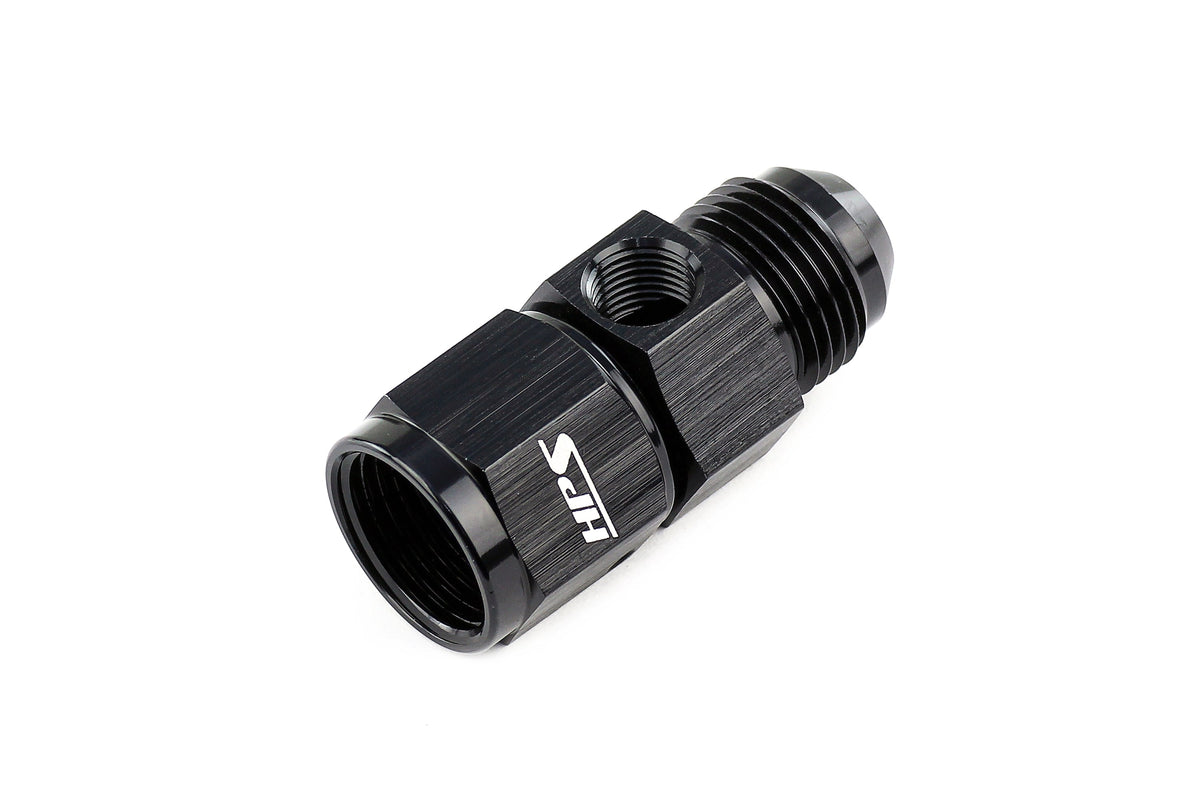 HPS Performance -12 AN Male to Female Fuel Pressure Gauge Adapter with 1/8" NPT Female Port, Aluminum, Black