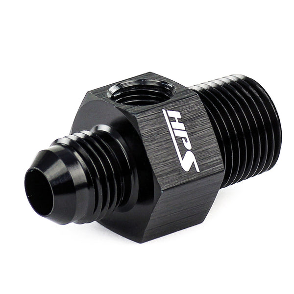 HPS Performance AN -6 Male to 3/8 inch NPT Male Adapter with 1/8 inch NPT Female Port Aluminum Black