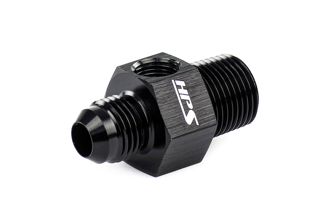 HPS Performance -4 AN Male to 1/8 inch NPT Male Adapter with 1/8 inch NPT Female Port Aluminum Black