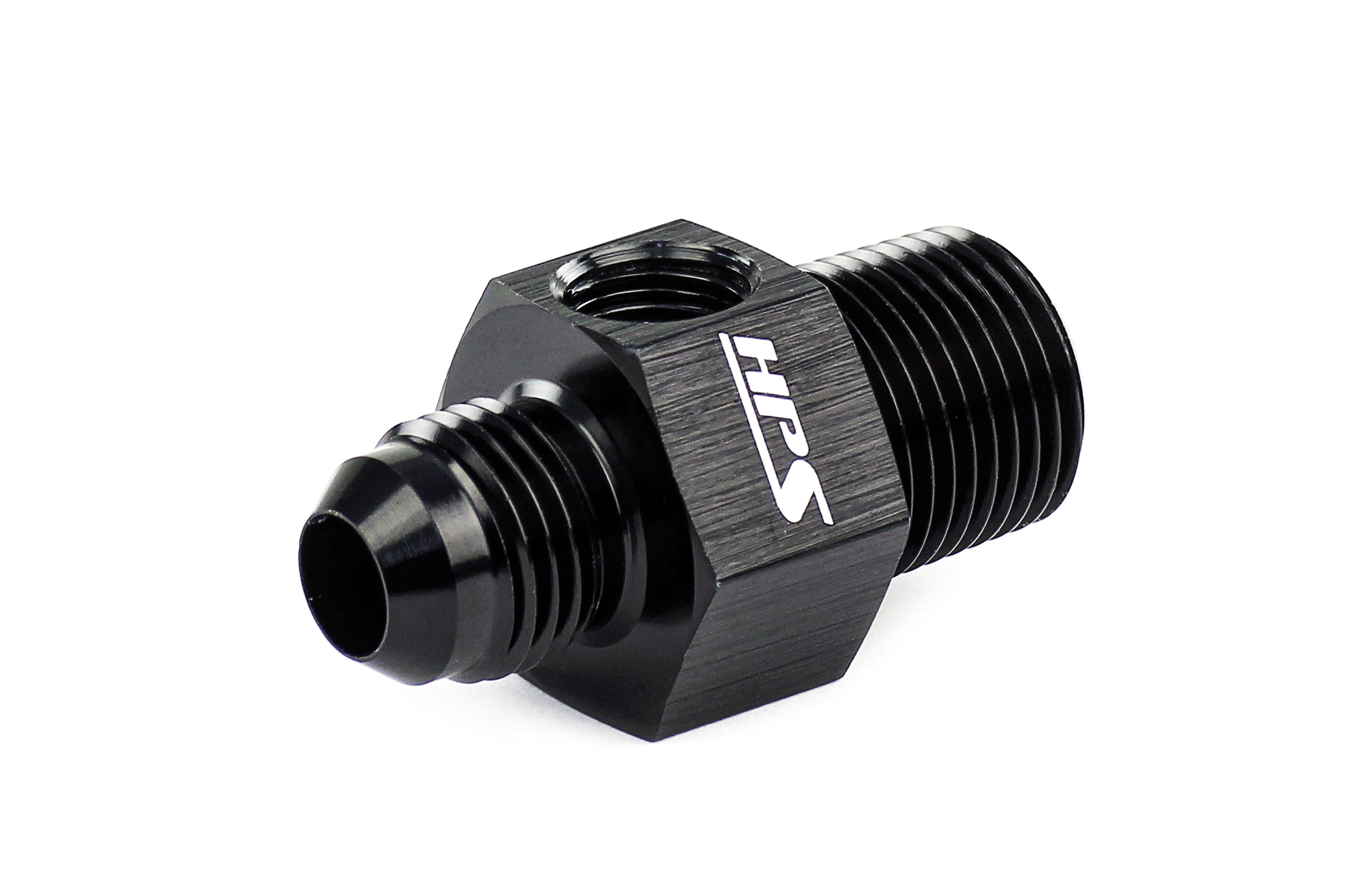 HPS Performance -4 AN Male to 1/8 inch NPT Male Adapter with 1/8 inch NPT Female Port Aluminum Black