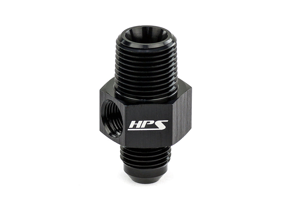 HPS Performance -6 AN Male to 1/8" NPT Male Adapter with 1/8" NPT Female Port, Aluminum, Black