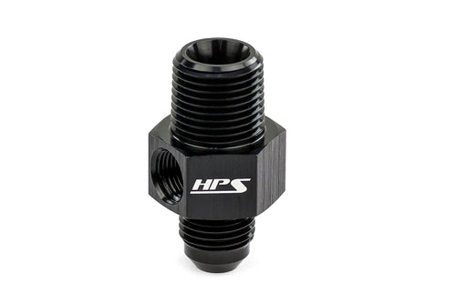 HPS Performance AN -8 Male to 3/8" NPT Male Adapter with 1/8" NPT Female Port, Aluminum, Black