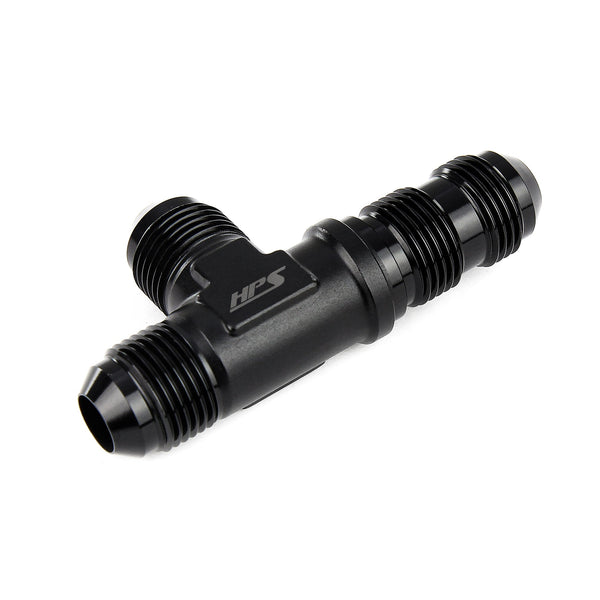 HPS Performance Tee on run -12 AN Male to Male Bulkhead Adapter Aluminum Black