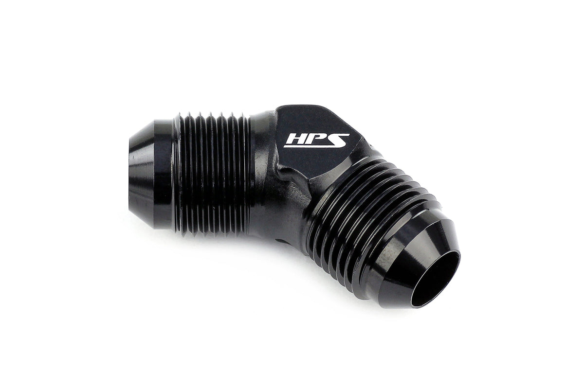 HPS Performance 45 Degree -3 AN Male to Male Union Adapter Aluminum Black