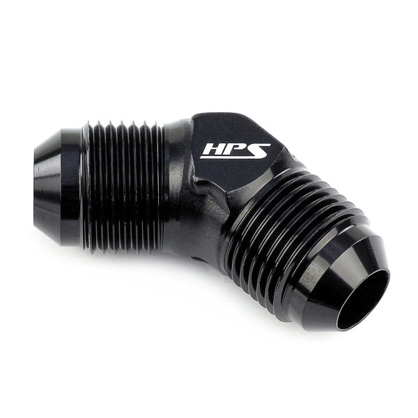 HPS Performance 45 Degree -6 AN Male to Male Union Adapter Aluminum Black
