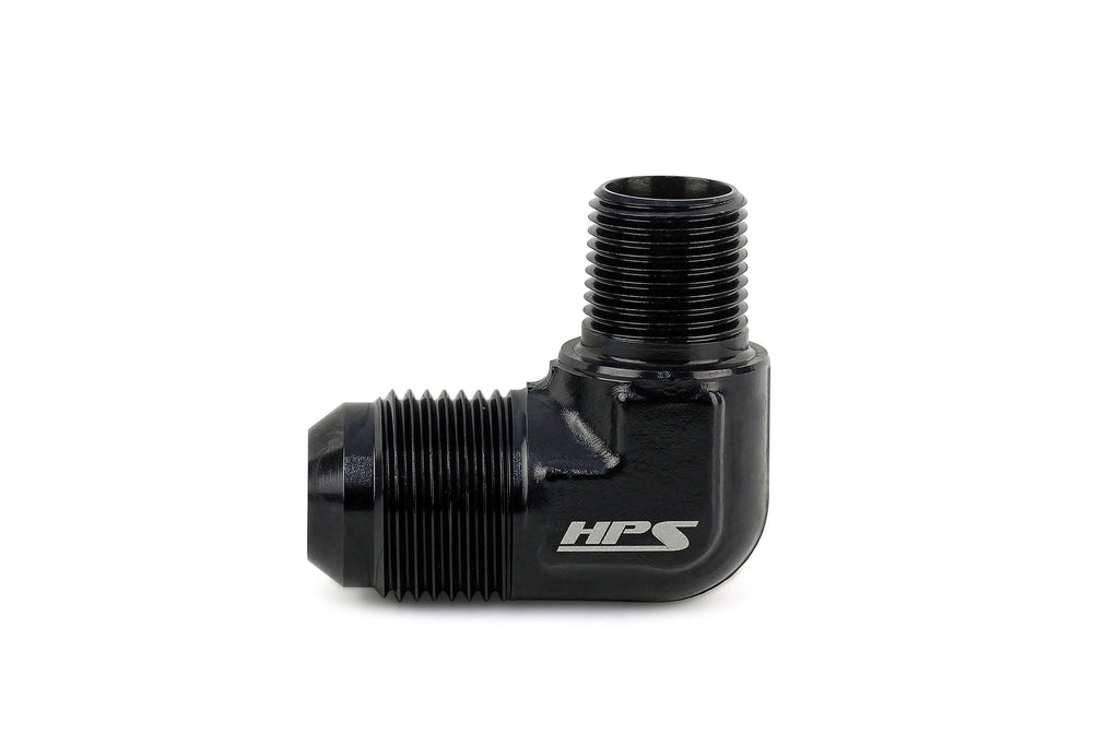 HPS Performance 90 Degree -10 AN Flare to 1/2 inch NPT Adapter Aluminum Black
