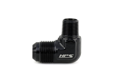 HPS Performance 90 Degree AN Flare -10 to 3/8 inch NPT Adapter Aluminum Black
