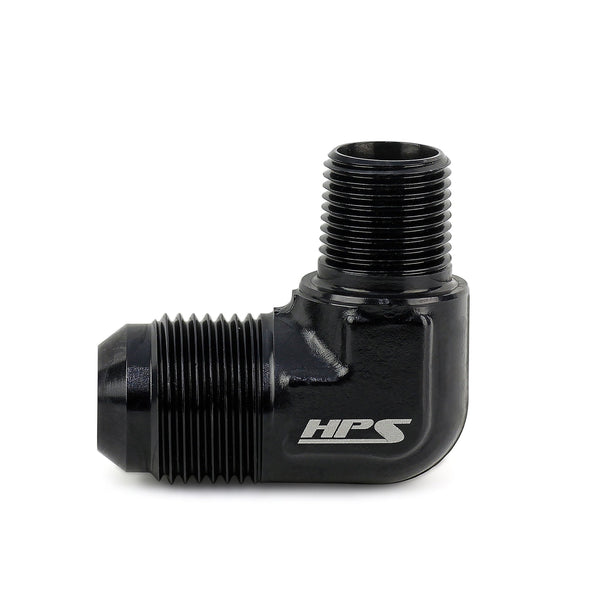 HPS Performance 90 Degree AN Flare -10 to 3/8 inch NPT Adapter Aluminum Black