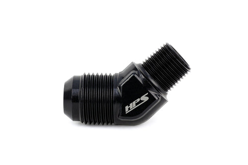 HPS Performance 45 Degree AN Flare -3 to 1/8 inch NPT Adapter Aluminum Black