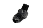 HPS Performance 45 Degree -8 AN Flare to 1/4" NPT Adapter, Aluminum, Black