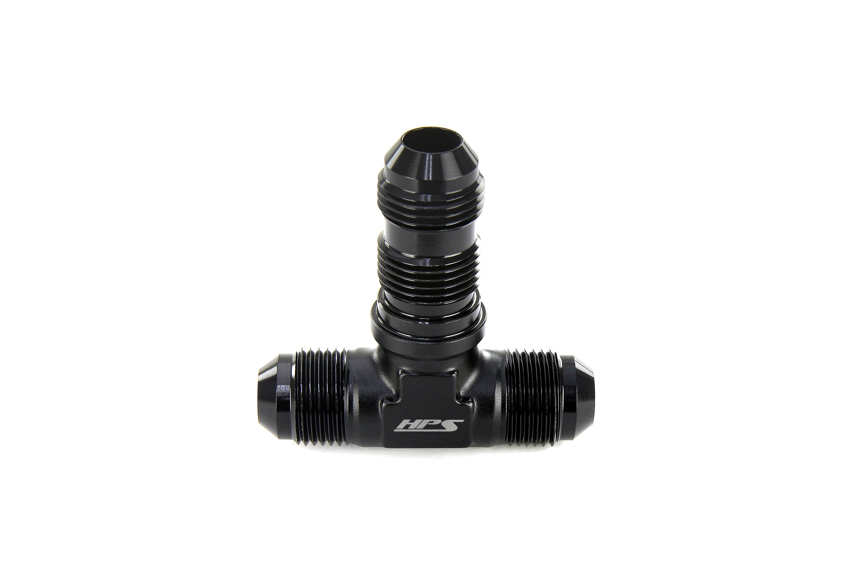 HPS Performance Tee -3 AN Male to Male Bulkhead Adapter Aluminum Black