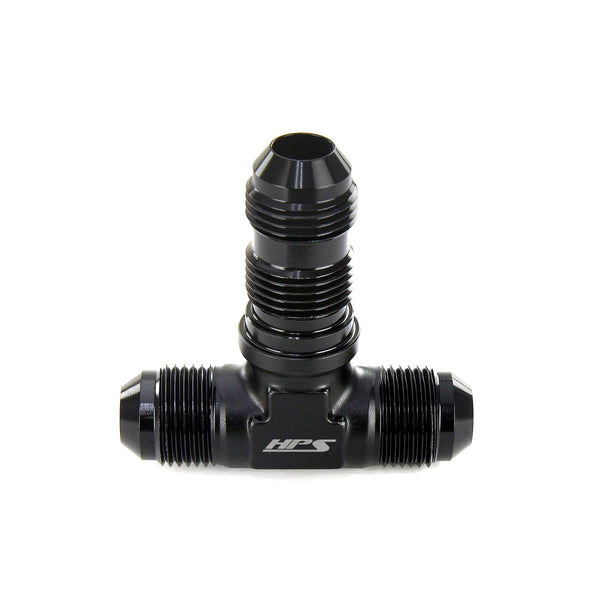 HPS Performance Tee -3 AN Male to Male Bulkhead Adapter Aluminum Black