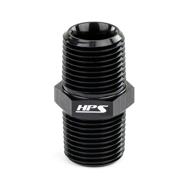 HPS Performance Straight 1/4'' NPT Male to Male Union Coupler Adapter Aluminum Black