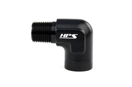 HPS Performance 90 Degree 1/4'' NPT Male To Female Adapter Aluminum Black