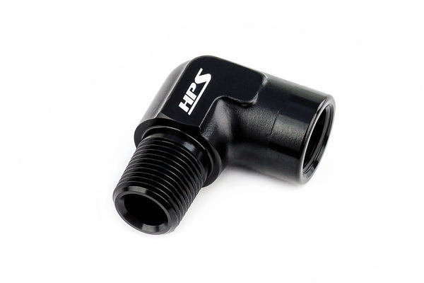 HPS Performance 90 Degree 1/4'' NPT Male To Female Adapter, Aluminum, Black