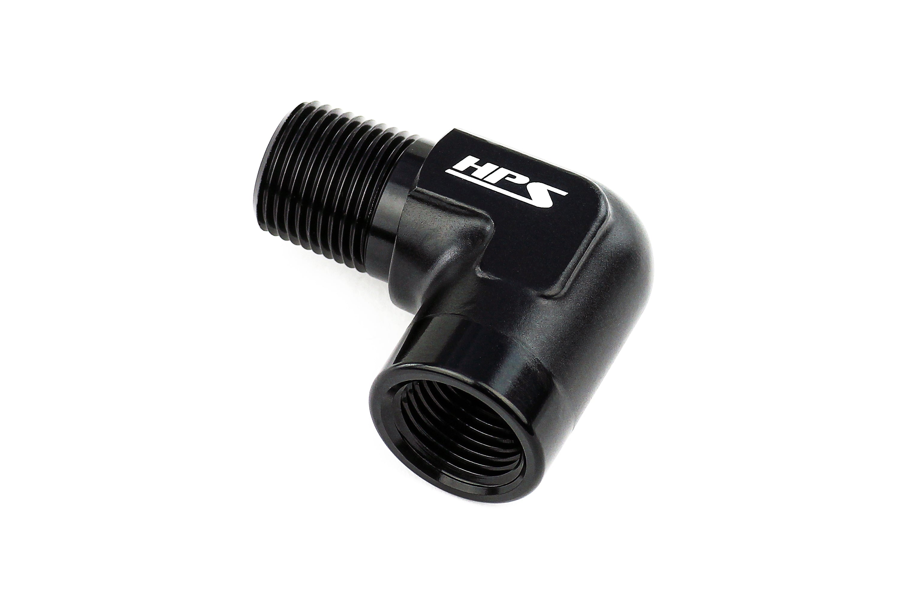 HPS Performance 90 Degree 1/2'' NPT Male To Female Adapter, Aluminum, Black