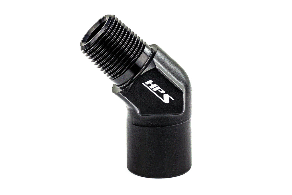 HPS Performance 45 Degree 1/2'' NPT Male To Female Adapter Aluminum Black