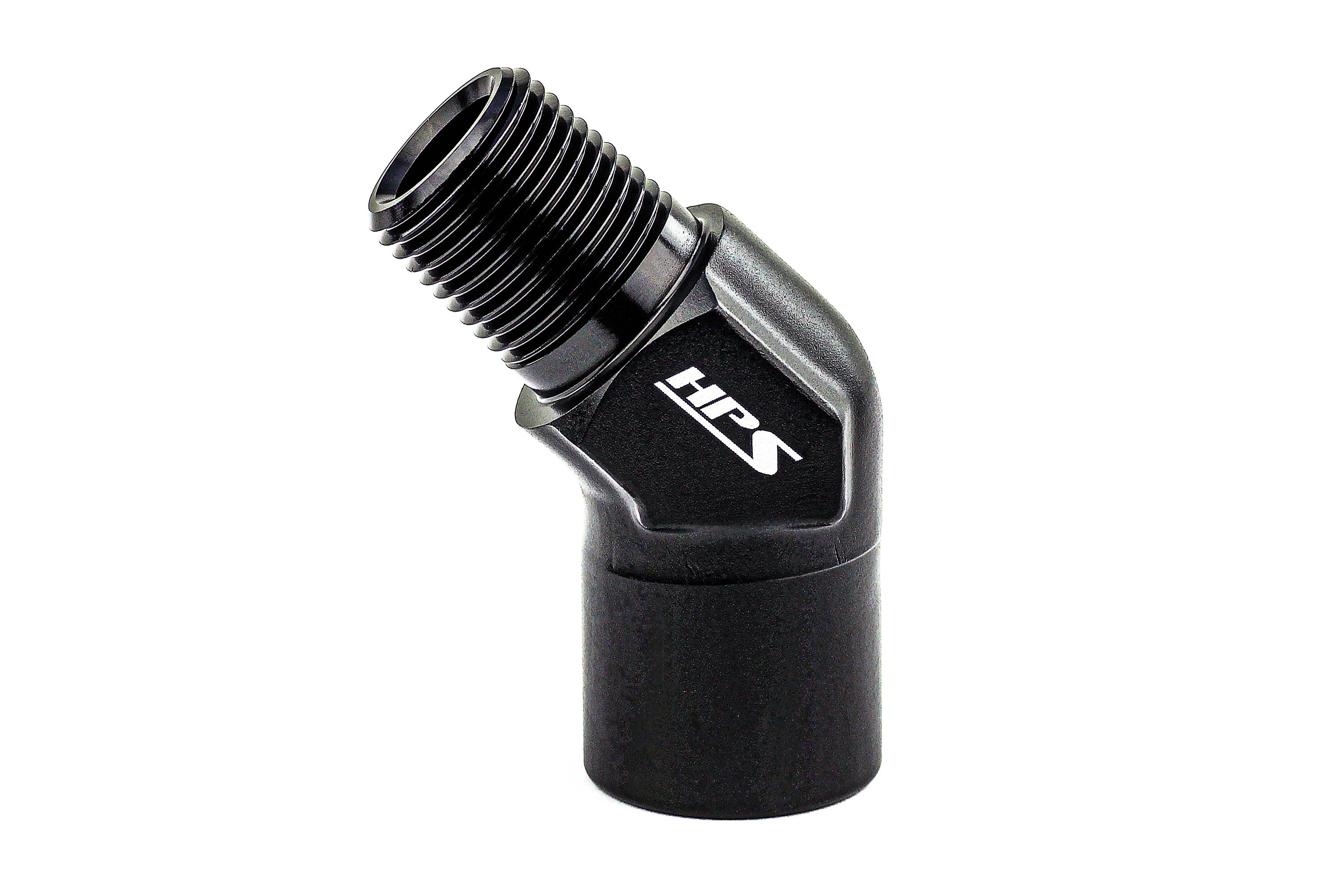 HPS Performance 45 Degree 1/2'' NPT Male To Female Adapter Aluminum Black