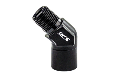 HPS Performance 45 Degree 1/4'' NPT Male To Female Adapter Aluminum Black