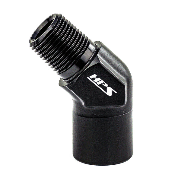 HPS Performance 45 Degree 3/8'' NPT Male To Female Adapter Aluminum Black