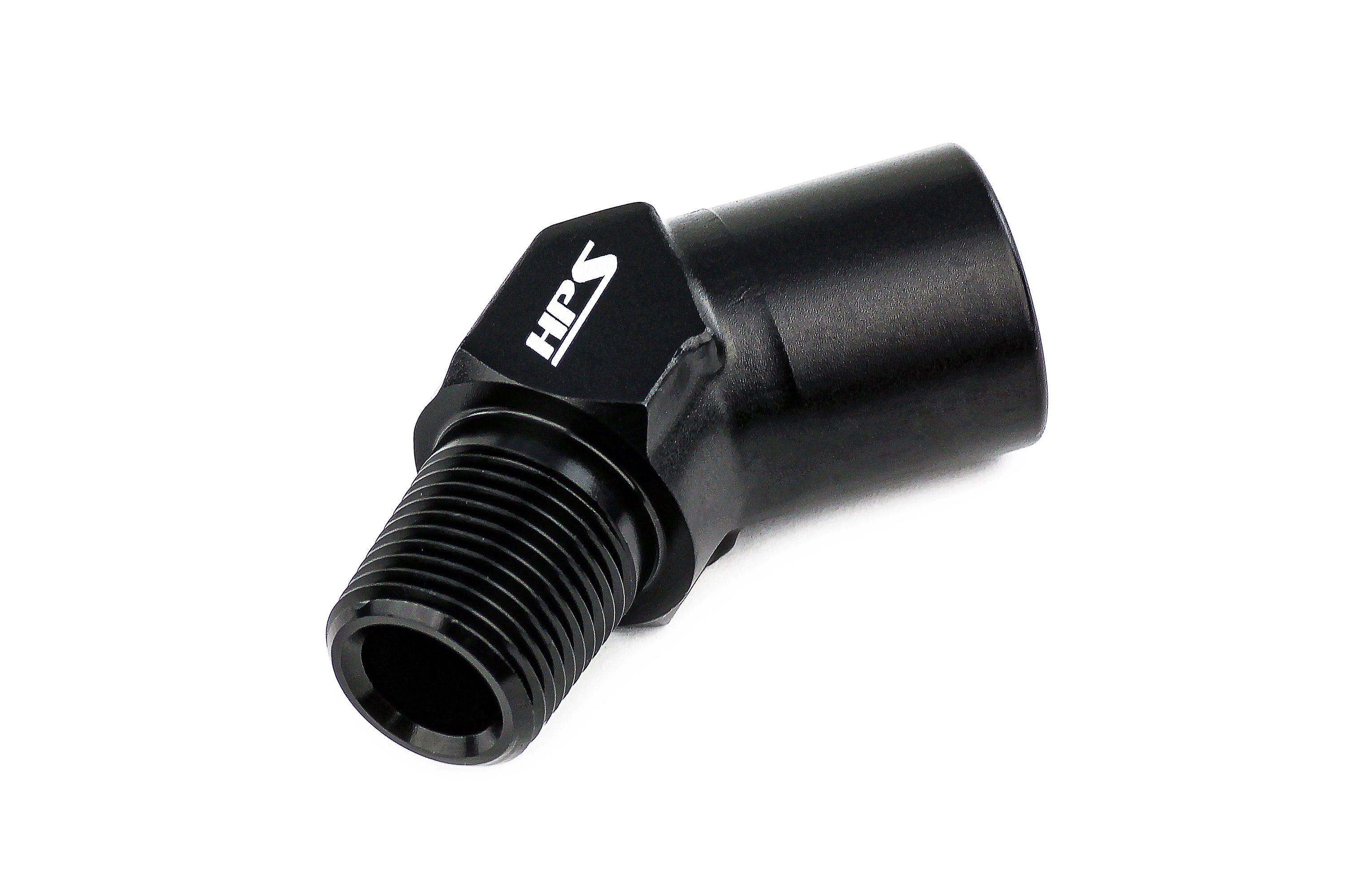 HPS Performance 45 Degree 1/8'' NPT Male To Female Adapter, Aluminum, Black