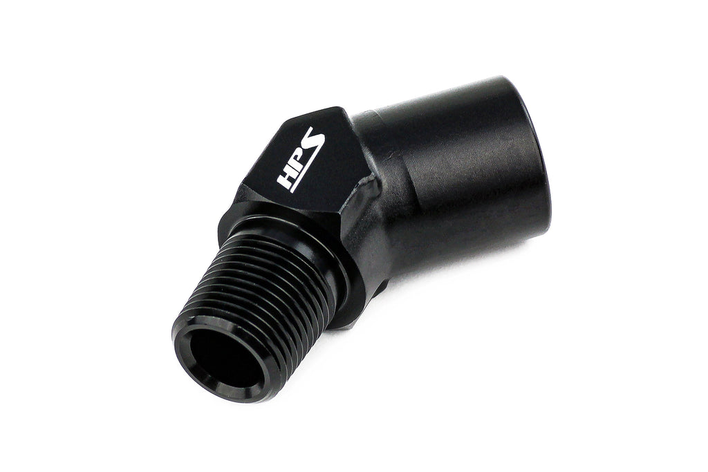 HPS Performance 45 Degree 3/8'' NPT Male To Female Adapter, Aluminum, Black