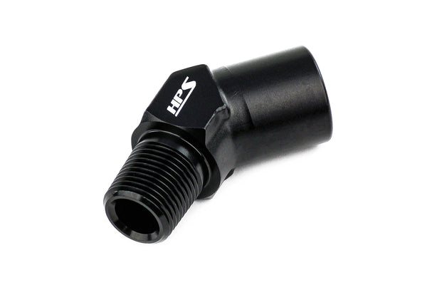 HPS Performance 45 Degree 1/2'' NPT Male To Female Adapter, Aluminum, Black