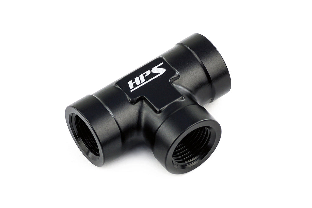 HPS Performance 1/8'' NPT Female Tee Coupler Adapter, Aluminum, Black