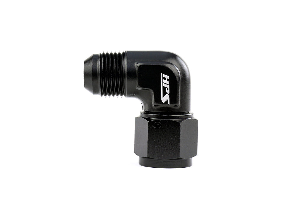 HPS Performance 90 Degree -10 AN Male to Female Swivel Adapter, Aluminum, Black
