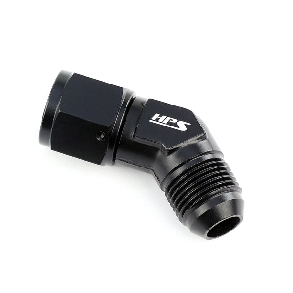 HPS Performance 45 Degree AN -12 Male to Female Swivel Adapter Aluminum Black