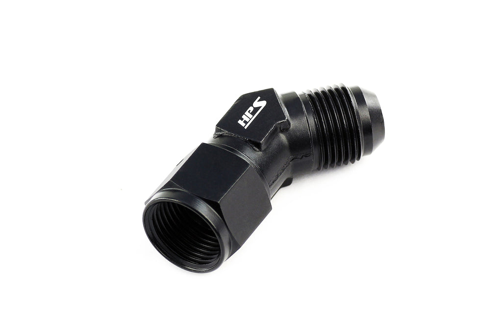 HPS Performance 45 Degree -8 AN Male to Female Swivel Adapter, Aluminum, Black