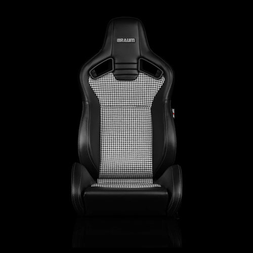 Braum Racing ELITE V2 Series Sport Reclinable Seats PAIR - Black Leatherette / Houndstooth Fabric