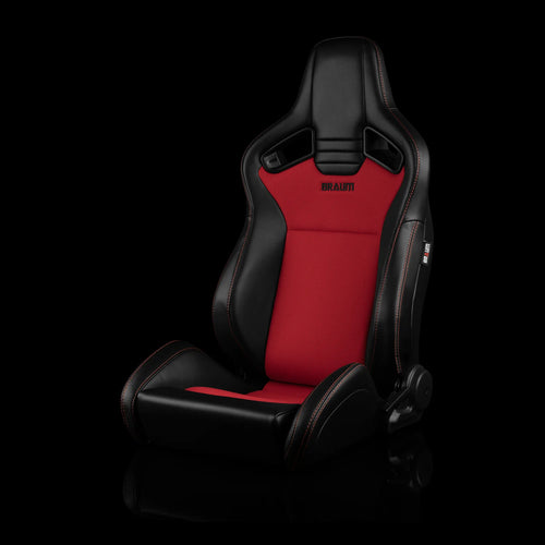 Braum Racing ELITE V2 Series Sport Reclinable Seats PAIR - Black Leatherette / Red Fabric