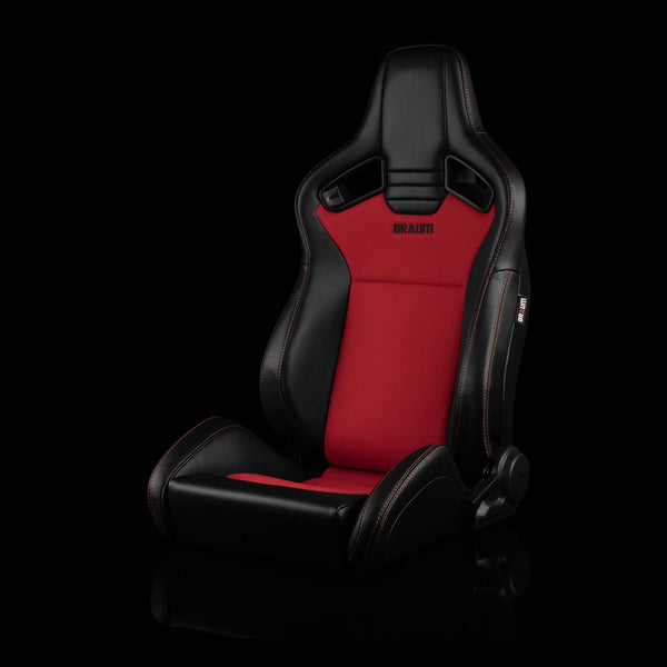 Braum Racing ELITE V2 Series Sport Reclinable Seats PAIR - Black Leatherette / Red Fabric