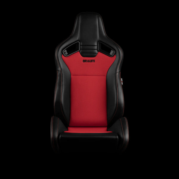 Braum Racing ELITE V2 Series Sport Reclinable Seats PAIR - Black Leatherette / Red Fabric
